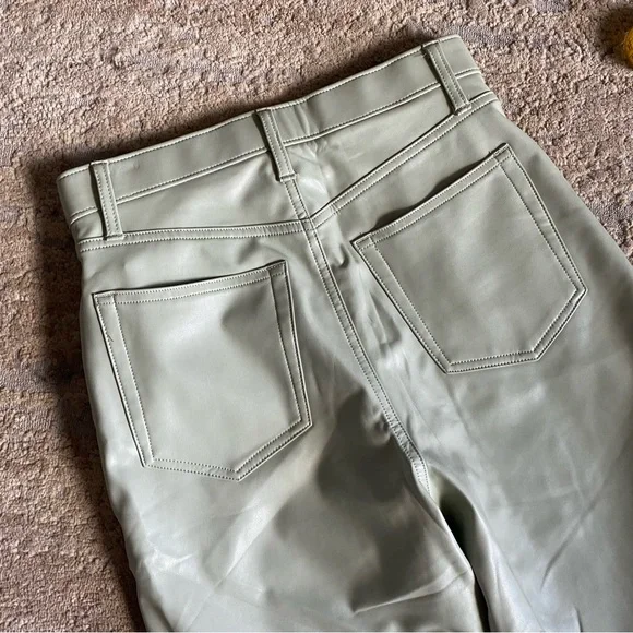 Abercrombie & Fitch 90’s Straight Ultra High Rise Vegan Leather Sage Green Pants - Picture 10 of 10